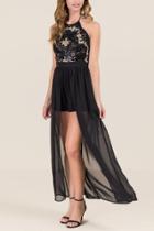 Francescas Cate High Neck Maxi Romper - Black