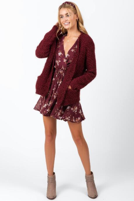 Francesca's Odelia Button Cardigan - Wine
