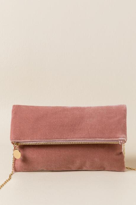 Francesca's Bronx Velvet Fold-over Crossbody Clutch - Rose