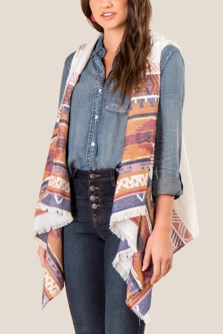 Francesca's Janelle Hooded Ruana Vest - Ivory