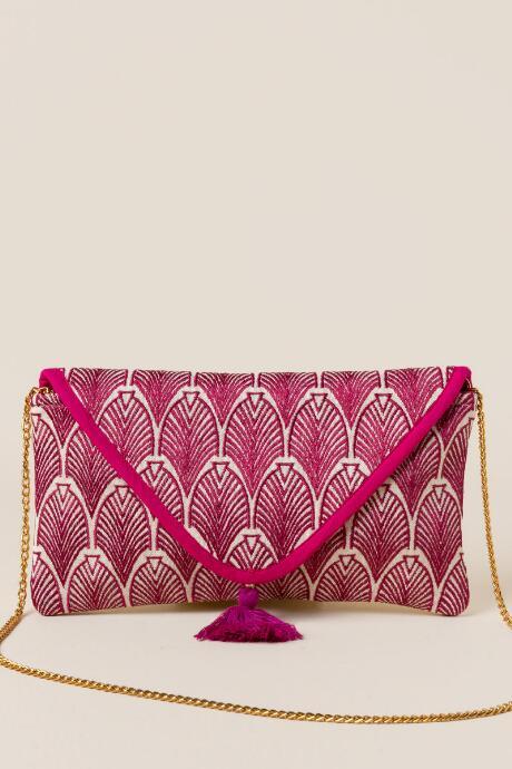Francesca's Jeslyn Embroidered Leaf Clutch - Burgundy