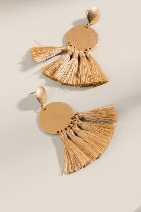 Francesca's Deidra Statement Tassel Earrings - Taupe