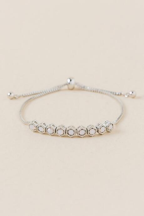 Francesca's Yasmine Opal Pull Tie Bracelet - Silver
