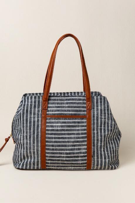Francesca's Rory Striped Tote - Black
