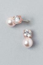 Francesca's Chelsea Cubic Zirconia Pearl Stud Earring In Rose Gold - Rose/gold