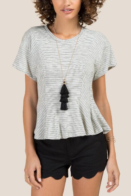 Francesca's Mary Stripe Peplum Top - White