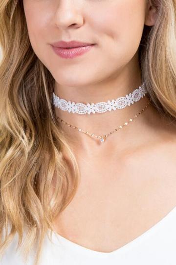 Francesca's Ellie Lace And Opal Choker Set - White