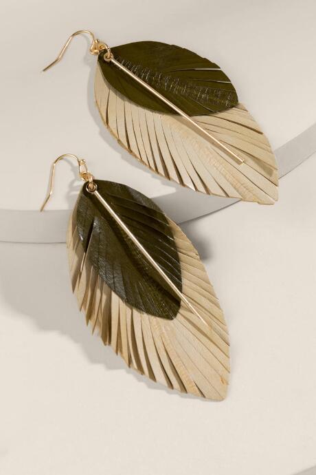 Francesca's Tessa Frayed Leaf Drop Earrings - Taupe