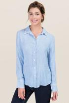 Blue Rain Sade Pearl Tie Front Button Down Top - Oxford Blue