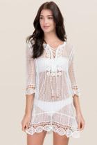Francesca's Laura Crochet Lace Up Dress Cover-up - Ivory