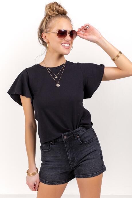 Francesca's Addy Flutter Sleeve T-shirt - Black