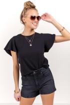 Francesca's Addy Flutter Sleeve T-shirt - Black