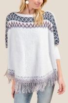 Francesca's Ana Diamond Print Poncho - White