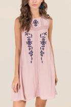 Alya Brie Embroidered Shift Dress - Mauve