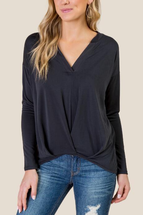 Francesca's Kelly Drop Shoulder Pleated Top - Black