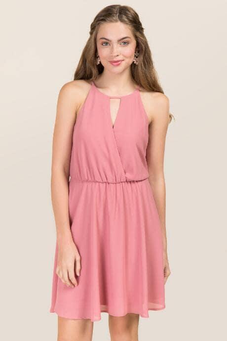 Francesca's Asa Solid A-line Dress - Rose