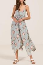 Miami Everlie Cinch Front Floral Maxi Romper - Mint