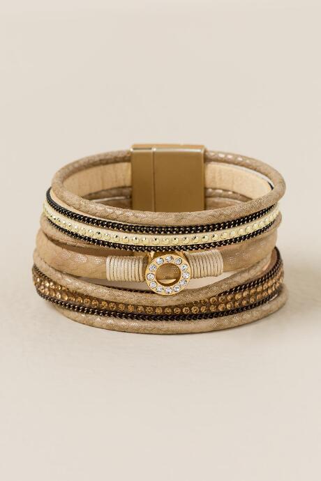Francesca's Inez Snakeskin Wrap Bracelet - Crisp Champagne