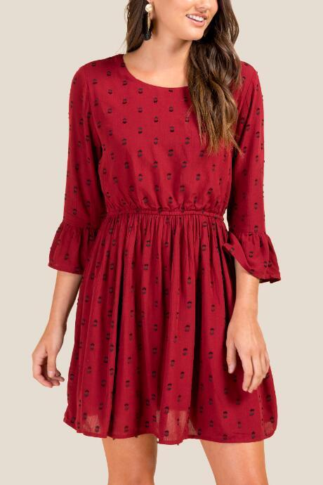 Francesca's Pam Embroidered A-line Dress - Brick