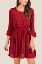 Francesca's Pam Embroidered A-line Dress - Brick