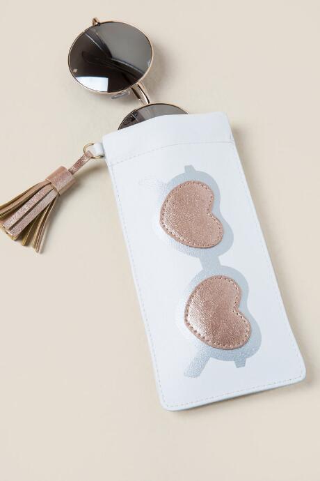 Francesca's Metallic Hearts Sunglasses Pouch - White