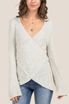 Francesca's Regina Long Sleeve Surplus Wrap Top - Mint