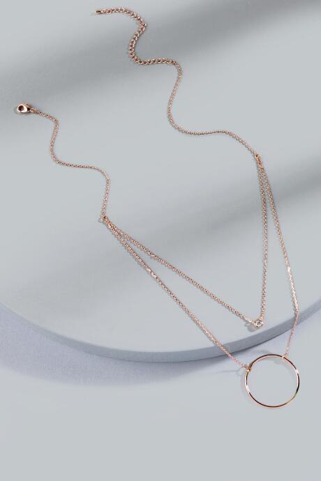 Francesca's Gisella Layered Open Circle Necklace - Rose/gold
