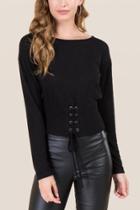 Sweet Claire Kendra Corset Ls Crop Knit Tee - Black