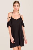 Francesca's Zoe Cold Shoulder Shift Dress - Black
