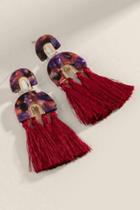 Francesca's Pnina Marbled Resin Tassel Earrings - Burgundy