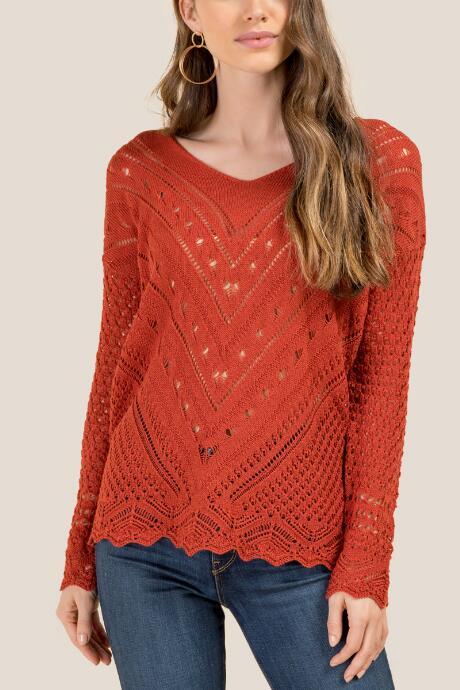 Francesca's Meghan Open Stitch Sweater - Cinnamon