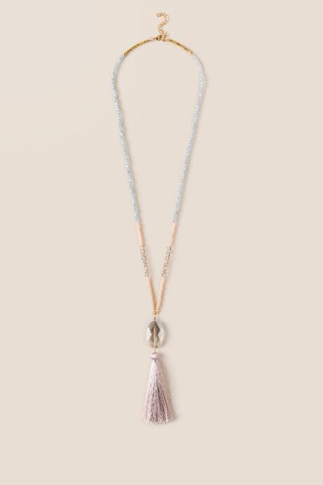 Francesca's Wesley Beaded Tassel Necklace - Crisp Champagne