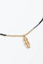 Francesca's Tatiana Beaded Feather Pendant Necklace - Black