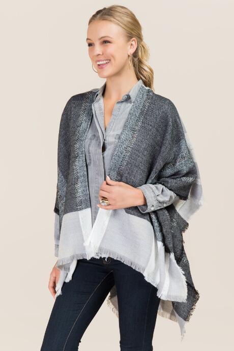 Francesca's Dinah Neutral Plaid Ruana - Gray
