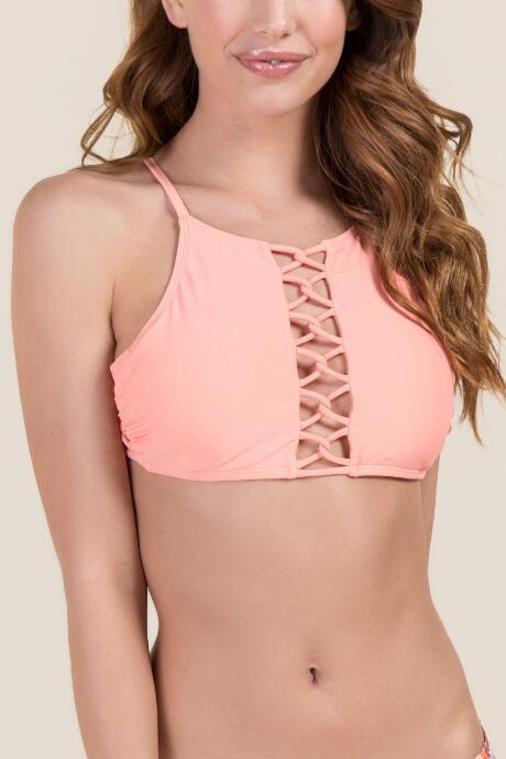 Francesca Inchess Toni High Neck Lattice Swimsuit Top - Coral