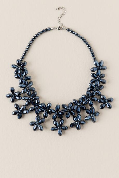 Francesca's Wales Glass Statement Necklace - Navy