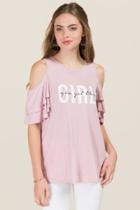Alya You Got This Cold Shoulder Graphic Tee - Mauve