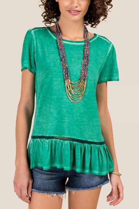 Francesca's Ellis Mesh Trim Peplum Tee - Jade