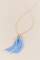 Francesca's Aubrey Glass Beaded Tassel Necklace In Blue - Periwinkle