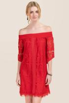 Francesca's Rosemary Off The Shoulder Lace Dress - Red