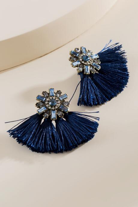 Francesca's Drea Tassel Statement Stud Earrings - Navy