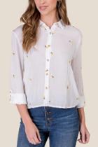 Francesca's Raven Tabbed Sleeve Button Down Top - Ivory