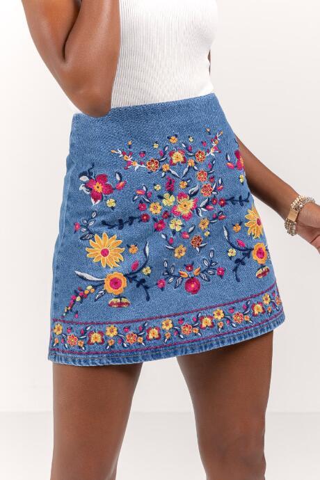 Francesca's Bessie Embroidered Mini Skirt - Medium Wash