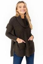 Francesca's Carrie Button Sleeve Poncho - Olive