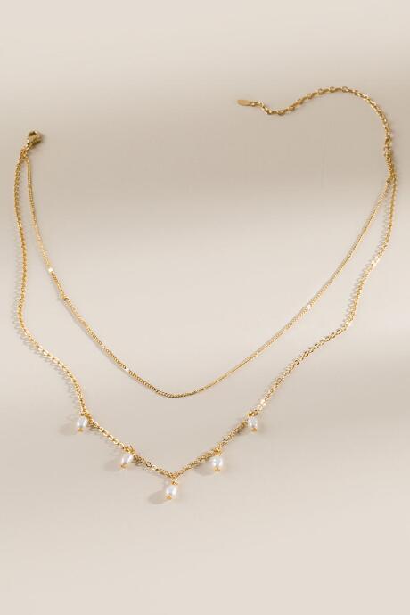 Francesca's Fiona Double Layer Pear Drop Necklace - Pearl