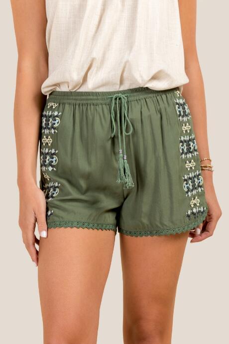 Francesca Inchess Ildiko Side Embroidery Soft Shorts - Dark Olive