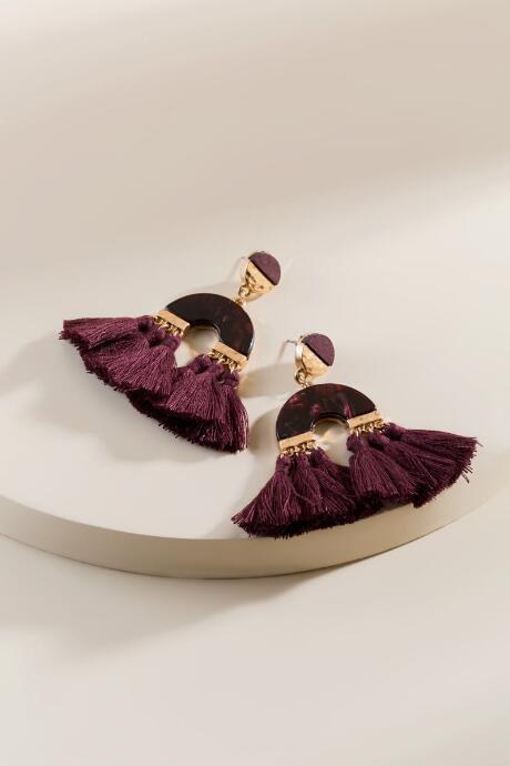 Francesca's Jasmine Mini Tassel Statement Earrings - Burgundy