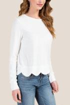 Francesca's Ensley Rib Knit Scalloped Hem Top - Ivory