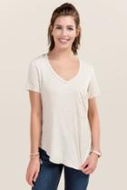 Alya Poppie V Neck Pocket Tee - Heather Oat