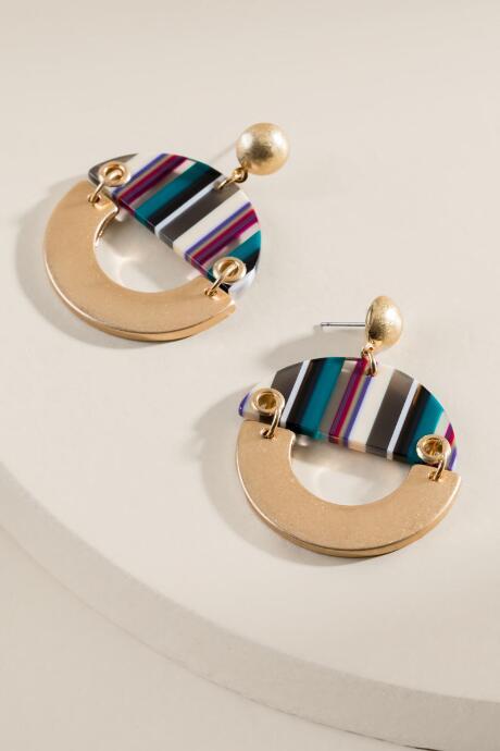 Francesca's Diane Striped Circle Drop Earrings - Multi
